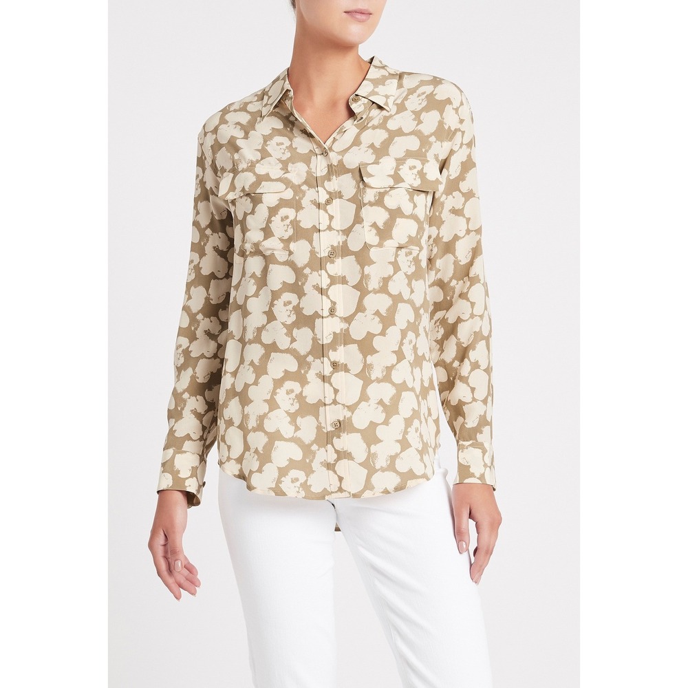 Equipment Adalyn Stamped Hearts Signature Shirt Women Nude Ivory Silk Button Up